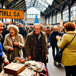 **"A bustling scene at the IJ-Hallen flea market in Amsterdam, overflowing with vintage clothes, furniture, and quirky finds. Focus on the vibrant atmosphere and diverse crowd of treasure hunters, creating a sense of excitement and discovery. Capture the essence of 'винтаж' (vintage) with a Dutch twist. Include the euro currency."**