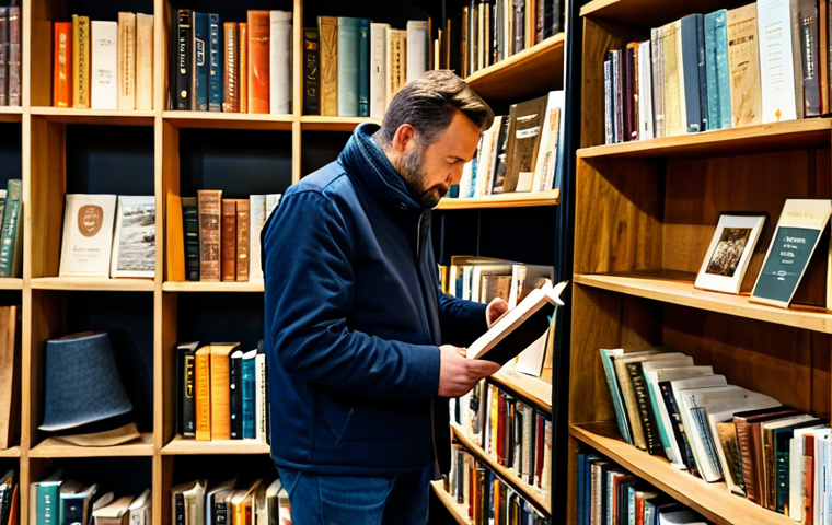 A professional man, fully clothed in a modest, smart casual outfit, stands thoughtfully browsing a curated selection of books on a tall wooden bookshelf in a cozy independent bookstore in the Netherlands. The interior is filled with warm, inviting ambient light, highlighting comfortable reading nooks and the subtle aroma of old paper and freshly brewed coffee. The atmosphere is peaceful and serene, emphasizing the quiet joy of discovery. Professional photography, high quality, perfect anatomy, correct proportions, natural pose, well-formed hands, proper finger count, natural body proportions, safe for work, appropriate content, fully clothed, professional, family-friendly.